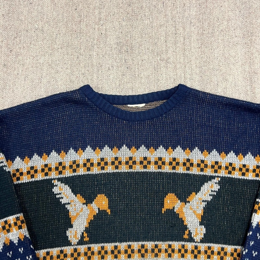 Vintage Bird Sweater Mens XL Blue 1980s Striped Geometric Outdoors USA Classic‎ - Picture 2 of 10